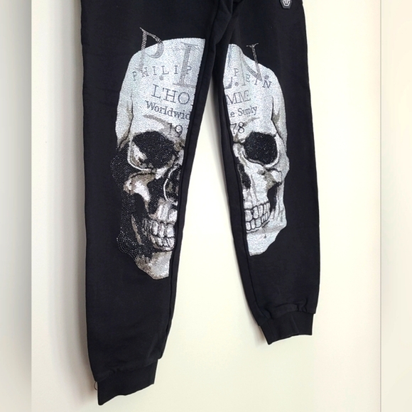 PHILIPP PLEIN 💀 Crystal Skull Print Joggers - US XL, Black/Silver - Picture 3 of 7